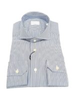 XACUS - CAMICIA BACCHETTATO BLU CINA COLLO MEZZO FRANCESE