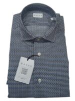 XACUS - CAMICIA MICROFANTASIA TABACCO-BLU AZZURRA