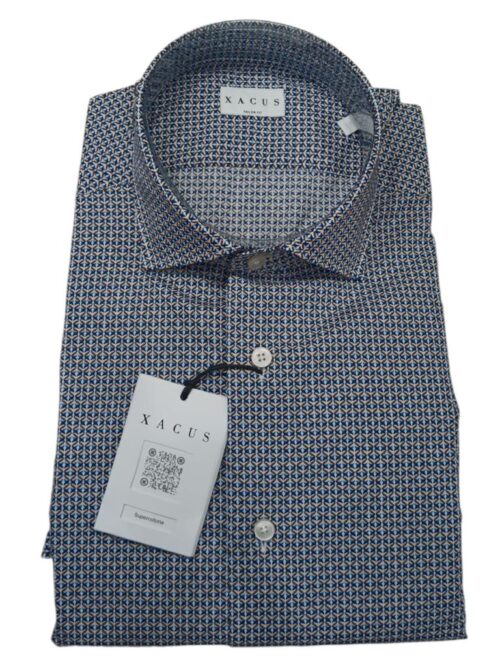 XACUS - CAMICIA MICROFANTASIA TABACCO-BLU AZZURRA