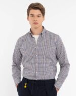 MANUEL RITZ - CAMICIA UOMO BOTTON DOWN DAMIER DI COTONE BLU