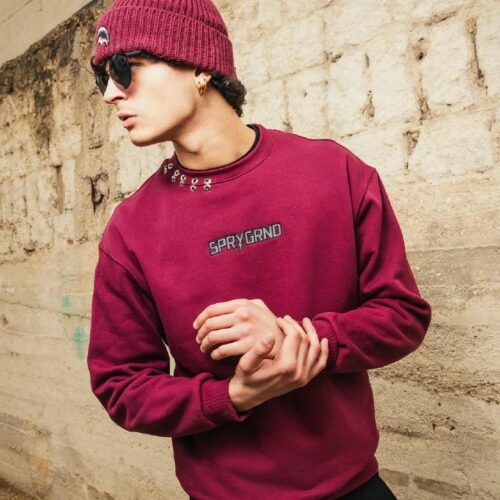SPRAYGROUND - FELPA UOMO SP805GBRDX LIGHTNING SHARK CREWNECK BORDEAUX