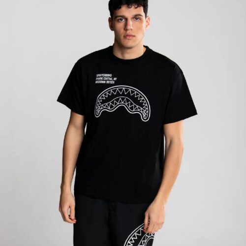 SPRAYGROUND - T-SHIRT UOMO SP831BLK SHARK CENTRAL NEW REGULAR T-SHIRT BLK