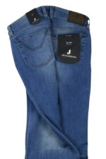 JECKERSON - JEANS LAVAGGIO CHIARO SLIM FIT CON TOPPA BLU IN ALCANTARA