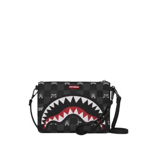 SPRAYGROUND - 910B8915NSZ - GRAY PEEKING CHARACTER CHECK CROSSOVER CLUTCH
