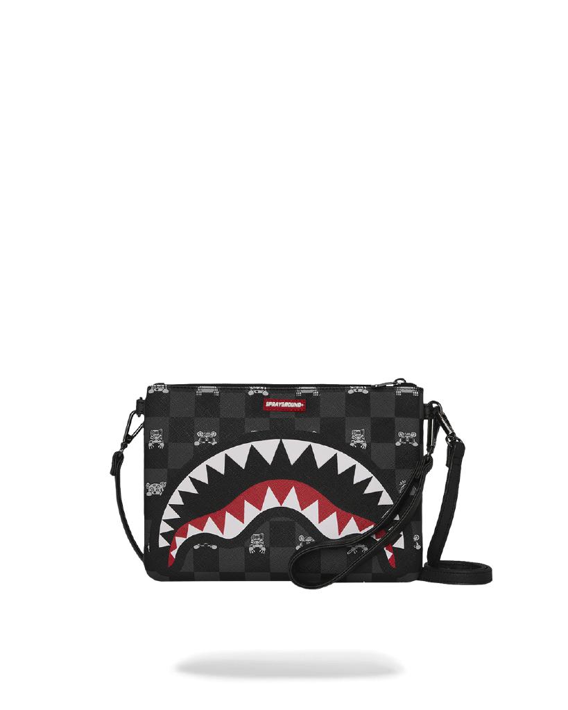 SPRAYGROUND - 910B8915NSZ - GRAY PEEKING CHARACTER CHECK CROSSOVER CLUTCH