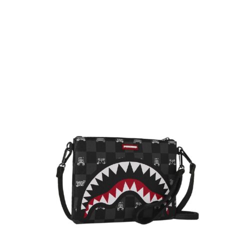 SPRAYGROUND - 910B8915NSZ - GRAY PEEKING CHARACTER CHECK CROSSOVER CLUTCH