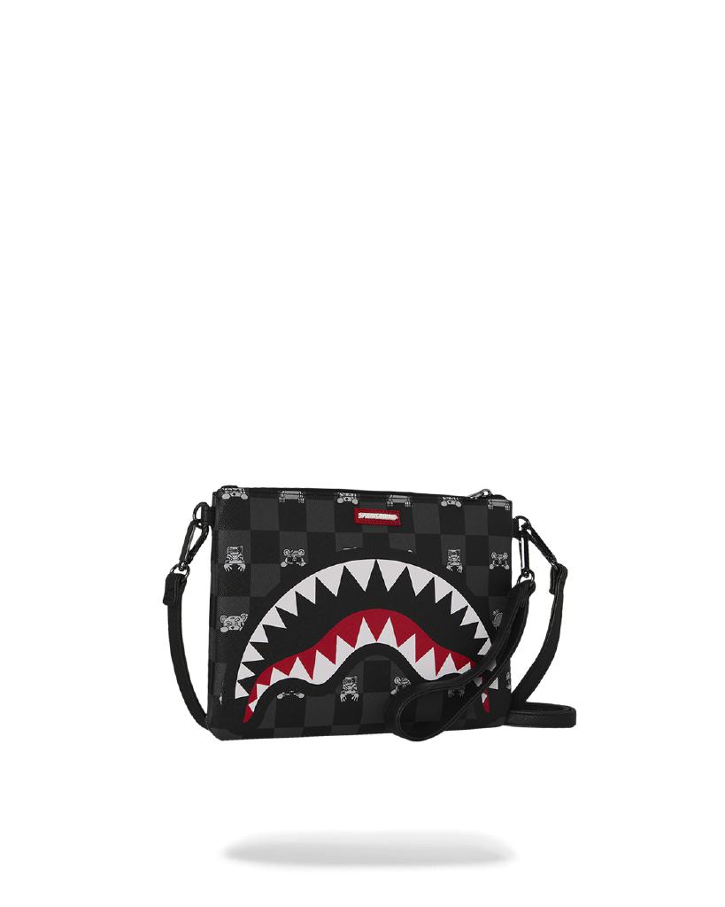 SPRAYGROUND - 910B8915NSZ - GRAY PEEKING CHARACTER CHECK CROSSOVER CLUTCH